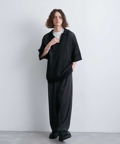 JUNRED(ジュンレッド)の「メッシュニットハーフスリーブプルオーバー(Tシャツ/カットソー・メンズ・ブラック/ダークブラウン/グレー・S/M/L)」の11枚目の写真