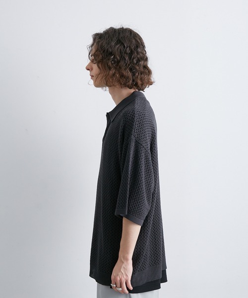 JUNRED(ジュンレッド)の「メッシュニットハーフスリーブプルオーバー(Tシャツ/カットソー・メンズ・ブラック/ダークブラウン/グレー・S/M/L)」の10枚目の写真