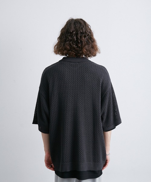 JUNRED(ジュンレッド)の「メッシュニットハーフスリーブプルオーバー(Tシャツ/カットソー・メンズ・ブラック/ダークブラウン/グレー・S/M/L)」の13枚目の写真