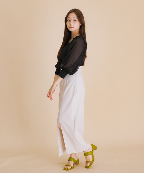 HEYUMM（ヘユム）の「シアーボリュームスリーブセーター(5分袖)（ニット/セーター・レディース・ブラック/アイボリー/ライトピンク/ベージュ・ONE）」の19枚目の写真