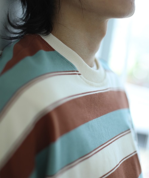 HOOK(フック)の「HOOK -original- レトロ調フック刺繍入りマルチボーダースウェット(スウェット・メンズ・ブルー/パープル/ベージュ・M/L/XL)」の18枚目の写真