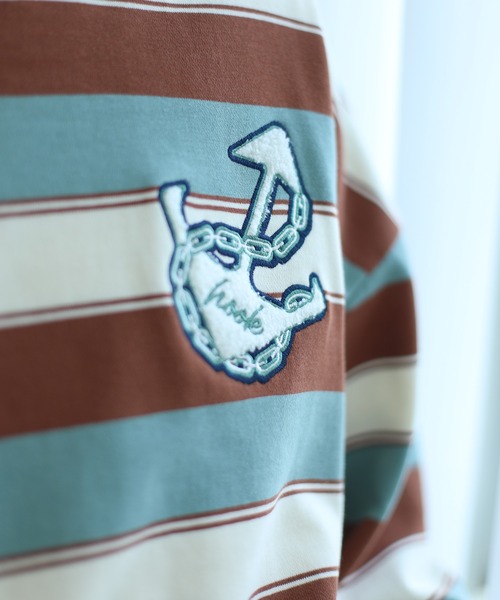 HOOK(フック)の「HOOK -original- レトロ調フック刺繍入りマルチボーダースウェット(スウェット・メンズ・ブルー/パープル/ベージュ・M/L/XL)」の19枚目の写真