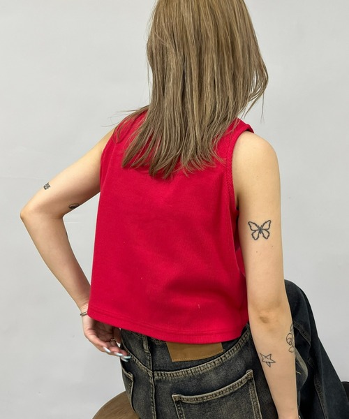 WHO'S WHO gallery（フーズフーギャラリー）の「ヘンリーネックタンク（タンクトップ・レディース・チャコールグレー/ブラック/ホワイト/ライトグレー/レッド・FREE）」の6枚目の写真