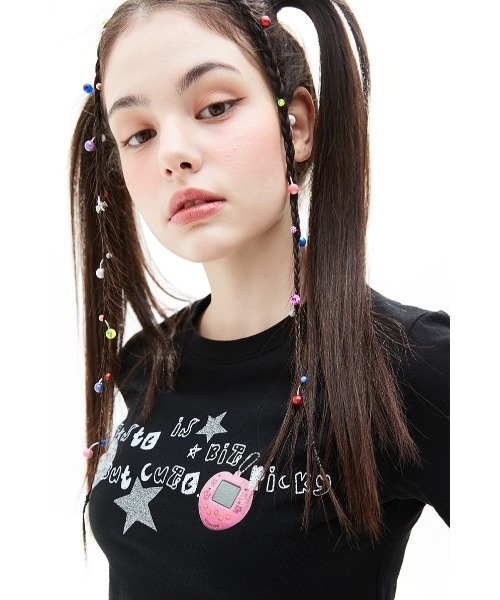 LUVISTRUE（ラヴイズトゥルー）の「A'GEM/9 × .kom 『LUV IS TRUE/ラブ イズ トゥルー』VS PICKY CROP TEE/ピッキークロップ  半袖カットソー（Tシャツ/カットソー・レディース・ブラック/ホワイト・FREE）」の9枚目の写真