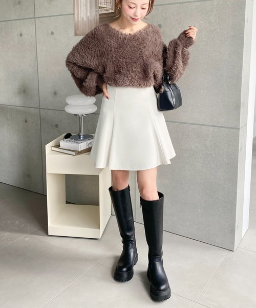 セール】厚手TPUカットジョーゼットハイウエストフレアミニスカパン