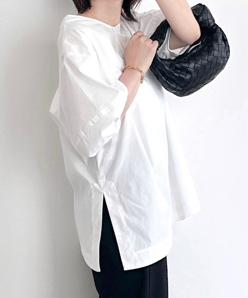 evernavy(エバーネイビー)の「ランタンスリーブブラウス(シャツ/ブラウス・レディース・ネイビー/サックスブルー/ホワイト/ブラック・S/M)」の18枚目の写真