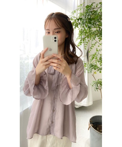 flower（フラワー）の「スローリボンブラウス（シャツ/ブラウス・レディース・グレー/ベージュ・FREE）」の4枚目の写真