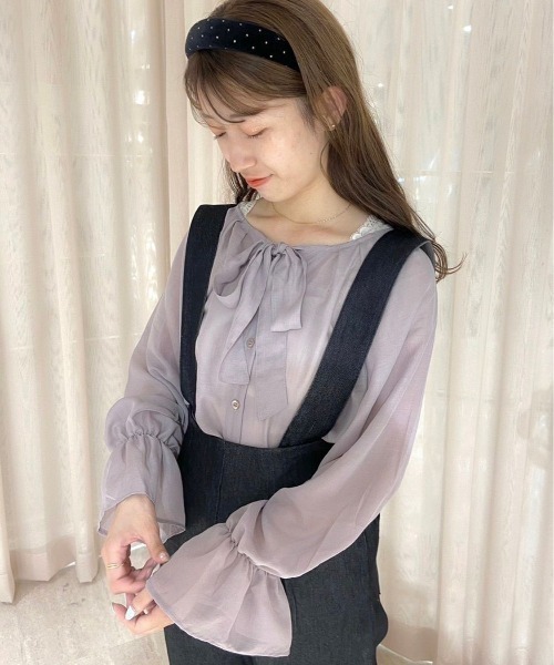 flower（フラワー）の「スローリボンブラウス（シャツ/ブラウス・レディース・グレー/ベージュ・FREE）」の6枚目の写真