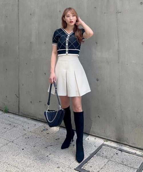 ニット セーター 2wayリブニットトップス レディース HeRIN.CYE ニット セーター Bicolor rib knit tops バイカラー