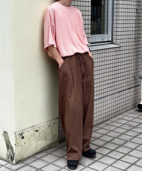 Perushu(ペルーシュ)の「ワンポイントワッフルTシャツ(Tシャツ/カットソー・メンズ・ライトピンク/ナチュラル/グレー・MEDIUM/LARGE)」の16枚目の写真