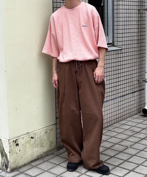 Perushu(ペルーシュ)の「ワンポイントワッフルTシャツ(Tシャツ/カットソー・メンズ・ライトピンク/ナチュラル/グレー・MEDIUM/LARGE)」の13枚目の写真