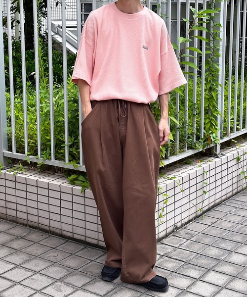 Perushu(ペルーシュ)の「ワンポイントワッフルTシャツ(Tシャツ/カットソー・メンズ・ライトピンク/ナチュラル/グレー・MEDIUM/LARGE)」の12枚目の写真