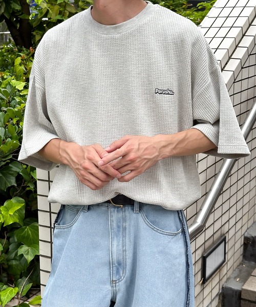 Perushu(ペルーシュ)の「ワンポイントワッフルTシャツ(Tシャツ/カットソー・メンズ・ライトピンク/ナチュラル/グレー・MEDIUM/LARGE)」の19枚目の写真