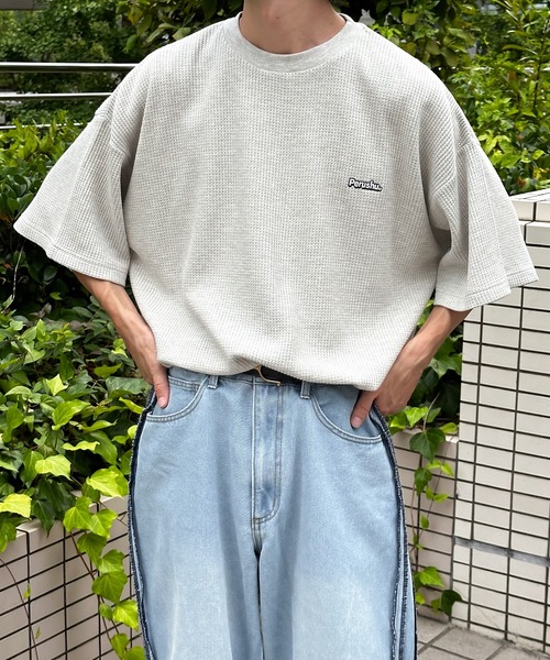 Perushu(ペルーシュ)の「ワンポイントワッフルTシャツ(Tシャツ/カットソー・メンズ・ライトピンク/ナチュラル/グレー・MEDIUM/LARGE)」の20枚目の写真