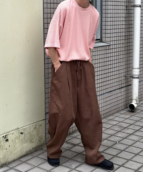 Perushu(ペルーシュ)の「ワンポイントワッフルTシャツ(Tシャツ/カットソー・メンズ・ライトピンク/ナチュラル/グレー・MEDIUM/LARGE)」の15枚目の写真
