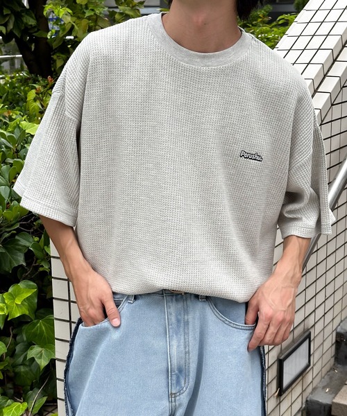 Perushu(ペルーシュ)の「ワンポイントワッフルTシャツ(Tシャツ/カットソー・メンズ・ライトピンク/ナチュラル/グレー・MEDIUM/LARGE)」の18枚目の写真
