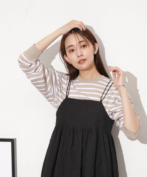 NANO universe（ナノユニバース）の「クリアコットンボーダーカットトップス（Tシャツ/カットソー・レディース・ブルー/ブラック/ホワイト/レッド/ベージュ・FREE）」の4枚目の写真