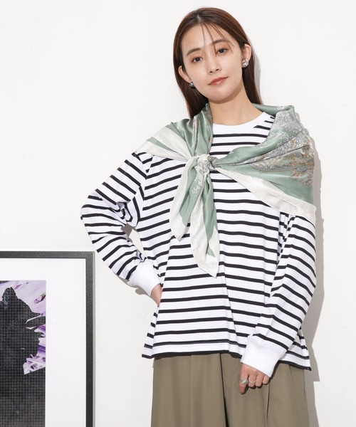 NANO universe（ナノユニバース）の「クリアコットンボーダーカットトップス（Tシャツ/カットソー・レディース・ブルー/ブラック/ホワイト/レッド/ベージュ・FREE）」の2枚目の写真