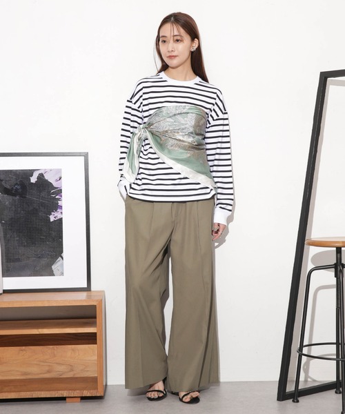 NANO universe（ナノユニバース）の「クリアコットンボーダーカットトップス（Tシャツ/カットソー・レディース・ブルー/ブラック/ホワイト/レッド/ベージュ・FREE）」の9枚目の写真