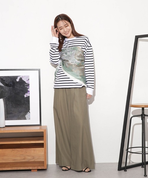 NANO universe（ナノユニバース）の「クリアコットンボーダーカットトップス（Tシャツ/カットソー・レディース・ブルー/ブラック/ホワイト/レッド/ベージュ・FREE）」の10枚目の写真