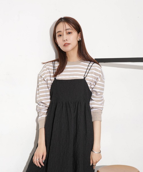 NANO universe（ナノユニバース）の「クリアコットンボーダーカットトップス（Tシャツ/カットソー・レディース・ブルー/ブラック/ホワイト/レッド/ベージュ・FREE）」の13枚目の写真