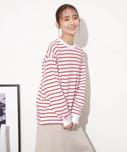 NANO universe（ナノユニバース）の「クリアコットンボーダーカットトップス（Tシャツ/カットソー・レディース・ブルー/ブラック/ホワイト/レッド/ベージュ・FREE）」の20枚目の写真