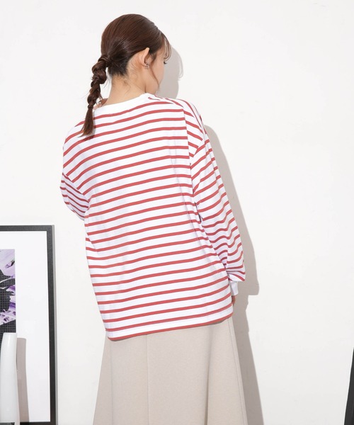 NANO universe（ナノユニバース）の「クリアコットンボーダーカットトップス（Tシャツ/カットソー・レディース・ブルー/ブラック/ホワイト/レッド/ベージュ・FREE）」の21枚目の写真