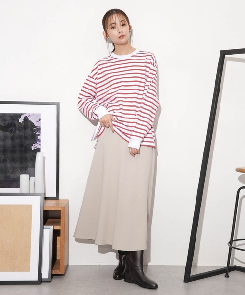 NANO universe（ナノユニバース）の「クリアコットンボーダーカットトップス（Tシャツ/カットソー・レディース・ブルー/ブラック/ホワイト/レッド/ベージュ・FREE）」の22枚目の写真