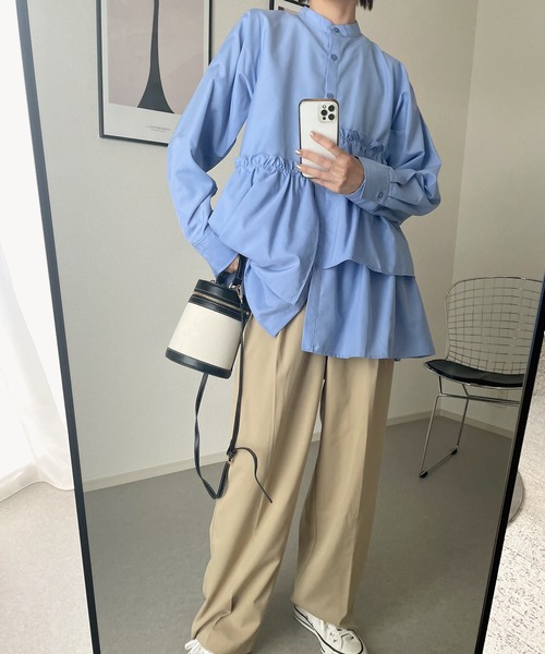 STELLA FISH（ステラフィッシュ）の「ブロードティアードシャツ（シャツ/ブラウス・レディース・ブラック/オフホワイト/ブルー・FREE）」の18枚目の写真