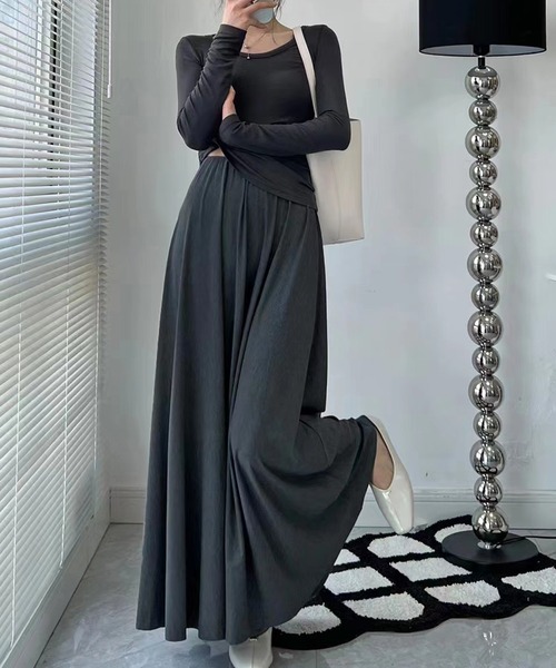 SETUP7(セットアップセブン)の「【SETUP7】モノトーンギャザースカート KNF030(スカート・レディース・ダークグレー/ブラック・FREE)」の4枚目の写真