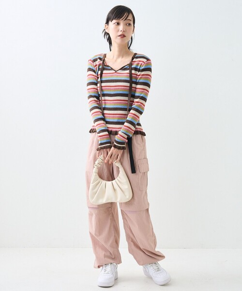 FREAK'S STORE(フリークスストア)の「ウォッシャブル ラメ ニット リボン 2way カーディガン/洗えるニット(カーディガン/ボレロ・レディース・ブルー/レッド/ピンク・フリ-)」の4枚目の写真