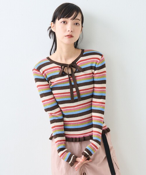 FREAK'S STORE(フリークスストア)の「ウォッシャブル ラメ ニット リボン 2way カーディガン/洗えるニット(カーディガン/ボレロ・レディース・ブルー/レッド/ピンク・フリ-)」の8枚目の写真