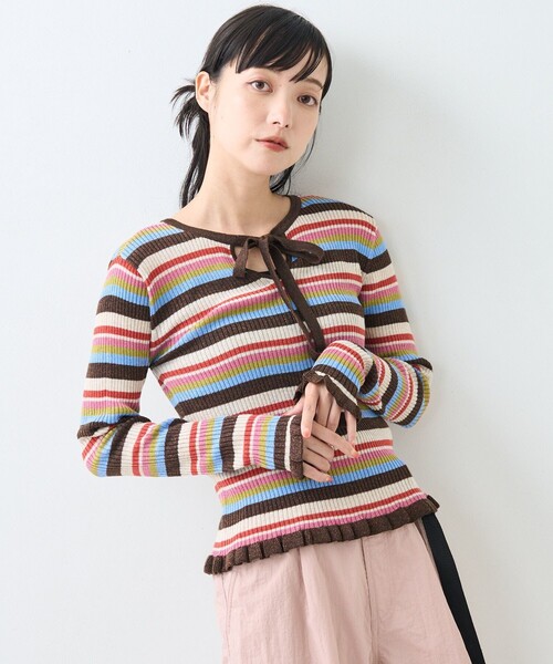 FREAK'S STORE(フリークスストア)の「ウォッシャブル ラメ ニット リボン 2way カーディガン/洗えるニット(カーディガン/ボレロ・レディース・ブルー/レッド/ピンク・フリ-)」の9枚目の写真