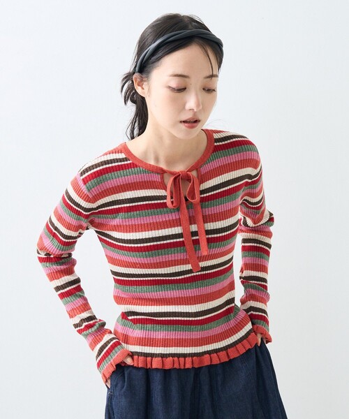 FREAK'S STORE(フリークスストア)の「ウォッシャブル ラメ ニット リボン 2way カーディガン/洗えるニット(カーディガン/ボレロ・レディース・ブルー/レッド/ピンク・フリ-)」の13枚目の写真