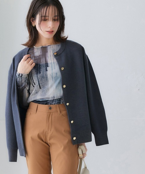 nissen(ニッセン)の「スウェットライクニットカーディガン(カーディガン/ボレロ・レディース・ロイヤルブルー/ベージュ系/ブラック/パープル/杢グレー/モカ/ライラック系/ネイビー系/オートミール/レッド・M/L/S/LL)」の8枚目の写真