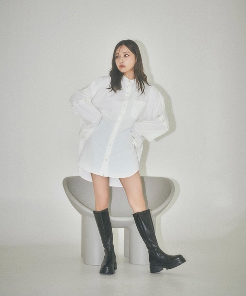 ANDGEEBEE（アンジービー）の「UNISEX スタンドネックボタンシャツ（シャツ/ブラウス・レディース・ホワイト/チャコールグレー・X-LARGE）」の6枚目の写真