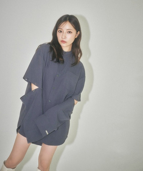 ANDGEEBEE（アンジービー）の「UNISEX スタンドネックボタンシャツ（シャツ/ブラウス・レディース・ホワイト/チャコールグレー・X-LARGE）」の12枚目の写真