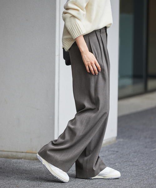 Slight Vogue スウェットパンツ ワイドパンツ Slight Vogue グレーウールテンセルワイドパンツ カジュアルパンツ