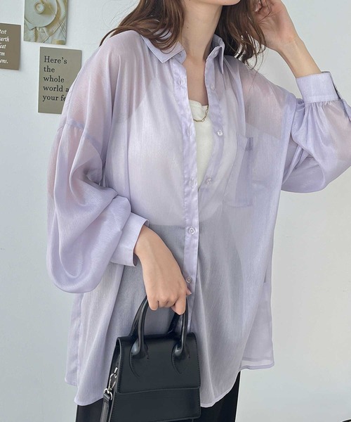 GeeRA（ジーラ）の「シャイニーシアーシャツ（シャツ/ブラウス・レディース・パープル/ライトグレー/ブルー・MEDIUM）」の9枚目の写真