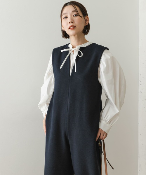 F by ROSSO（エフバイロッソ）の「『34サイズも展開』『UR TECH』F by ROSSO　ウールライクキーネックオールインワン（サロペット/オーバーオール・レディース・ネイビー/ライトグレー・34/38/36）」の14枚目の写真