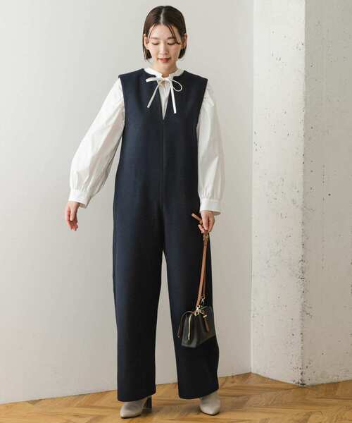 F by ROSSO（エフバイロッソ）の「『34サイズも展開』『UR TECH』F by ROSSO　ウールライクキーネックオールインワン（サロペット/オーバーオール・レディース・ネイビー/ライトグレー・34/38/36）」の13枚目の写真