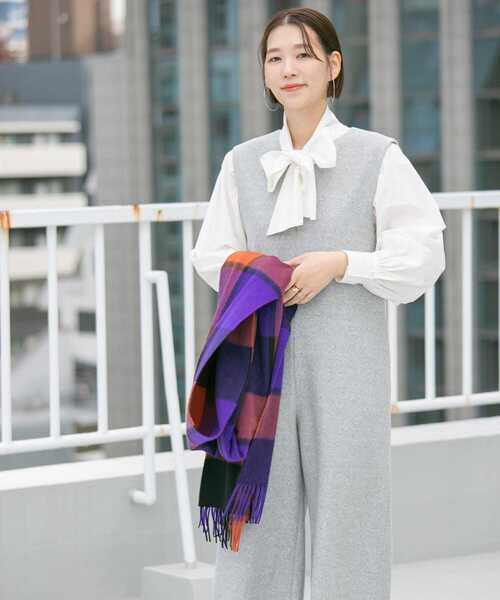 F by ROSSO（エフバイロッソ）の「『34サイズも展開』『UR TECH』F by ROSSO　ウールライクキーネックオールインワン（サロペット/オーバーオール・レディース・ネイビー/ライトグレー・34/38/36）」の9枚目の写真