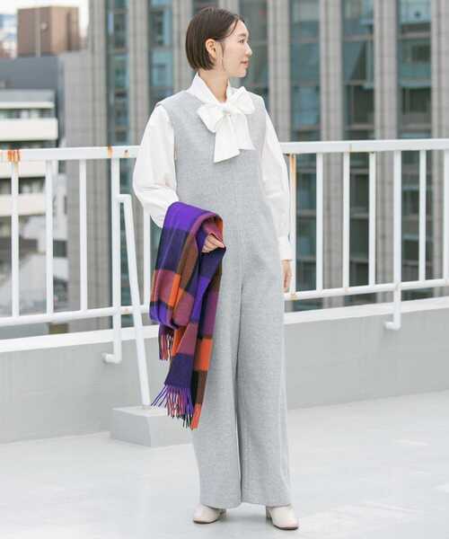 F by ROSSO（エフバイロッソ）の「『34サイズも展開』『UR TECH』F by ROSSO　ウールライクキーネックオールインワン（サロペット/オーバーオール・レディース・ネイビー/ライトグレー・34/38/36）」の7枚目の写真