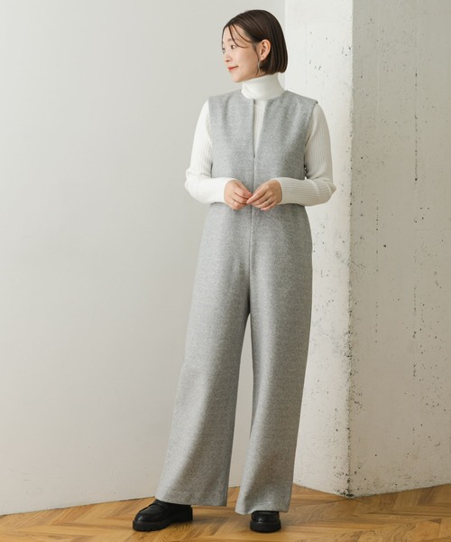 F by ROSSO（エフバイロッソ）の「『34サイズも展開』『UR TECH』F by ROSSO　ウールライクキーネックオールインワン（サロペット/オーバーオール・レディース・ネイビー/ライトグレー・34/38/36）」の15枚目の写真