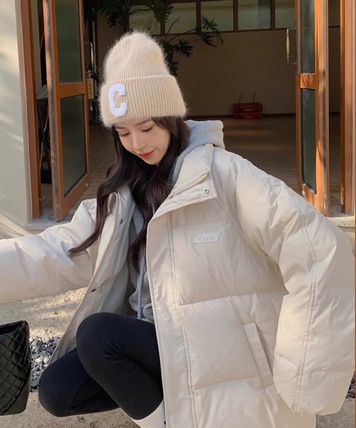 セール】中綿ブルゾン ワンポイントロゴ ボリューム 中綿ジャケット