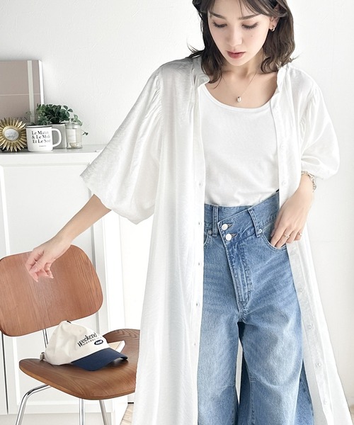 セール】大人の華やかさ。前後2wayボリュームスリーブロングシャツ