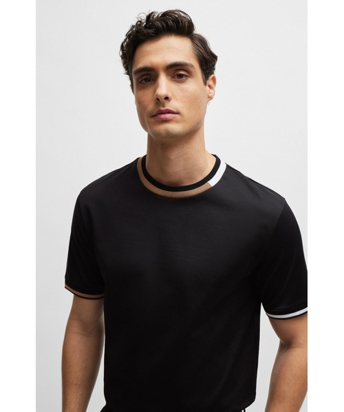 BOSS シルケットコットン Tシャツ ミックスストライプ BOSS - シルケットコットン Tシャツ ミックスストライプ - ブラック