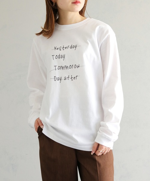 HER CLOSET(ハークローゼット)の「【HER CLOSET】WEB限定手描きロゴロンT WEB LIMITED HAND-DRAWN LOGO LONG TEE(Tシャツ/カットソー・レディース・オフホワイト/ブラック・S/M)」の3枚目の写真