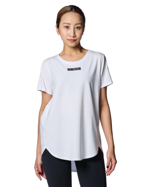 UNDER ARMOUR(アンダーアーマー)の「UAコットン ロングライン ショートスリーブTシャツ(トレーニング/レディース)(Tシャツ/カットソー・レディース・ホワイト・S/L/M/XL)」の1枚目の写真