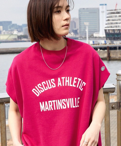 DISCUS ATHLETIC(ディスカス アスレチック)の「DISCUS ATHLETIC/ディスカス アスレチック フレンチテリー カレッジロゴ フレンチスリーブTシャツ(Tシャツ/カットソー・レディース・オートミール/ピンク/ブラック/オフホワイト・M)」の4枚目の写真